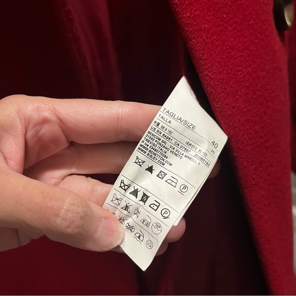 Stile Benetton Red Wool Blend Button Double Brest Coat Sz 40 Romania - Picture 5 of 9